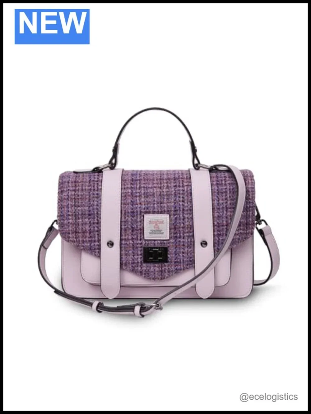 Harris Tweed Wool Satchel Bag with Vegan Leather Trim